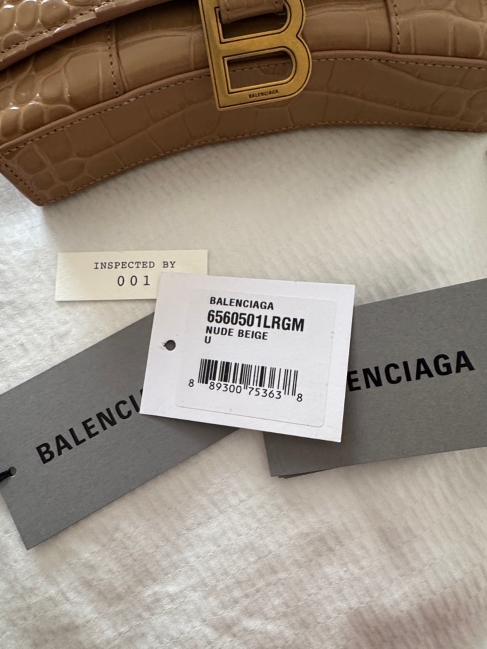 Balenciaga Tan Croc-Embossed Hourglass Chain Wallet - Picture 2 of 7